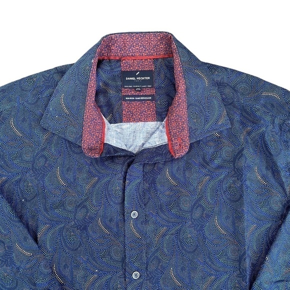 DANIEL Hechter Paris Long Sleeve Button Down Shirt, Blue Paisley, 2XL - Picture 15 of 16